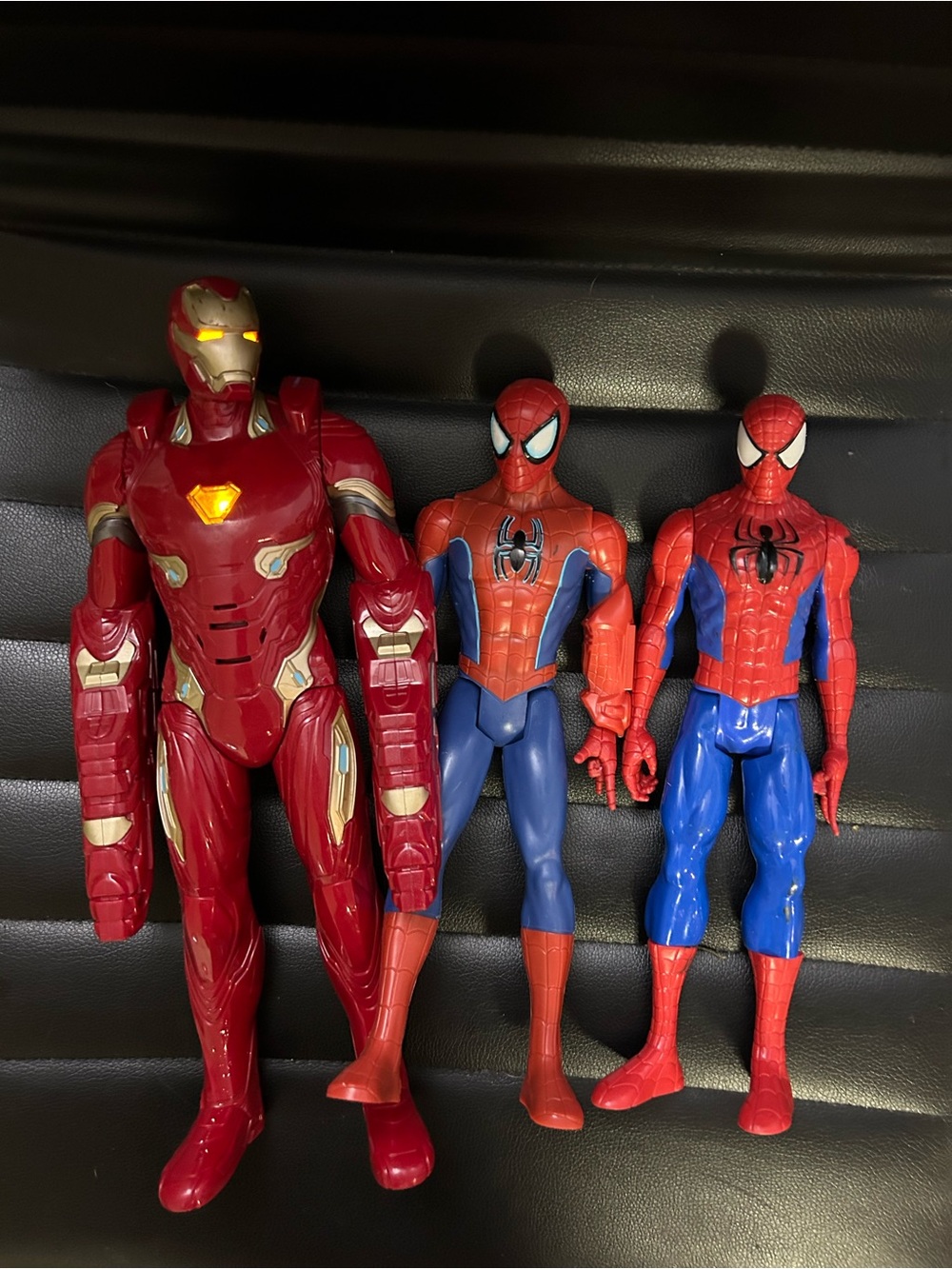 Marvel Iron Man and Two Spider-Man Action Figures - Red, Blue, Gold